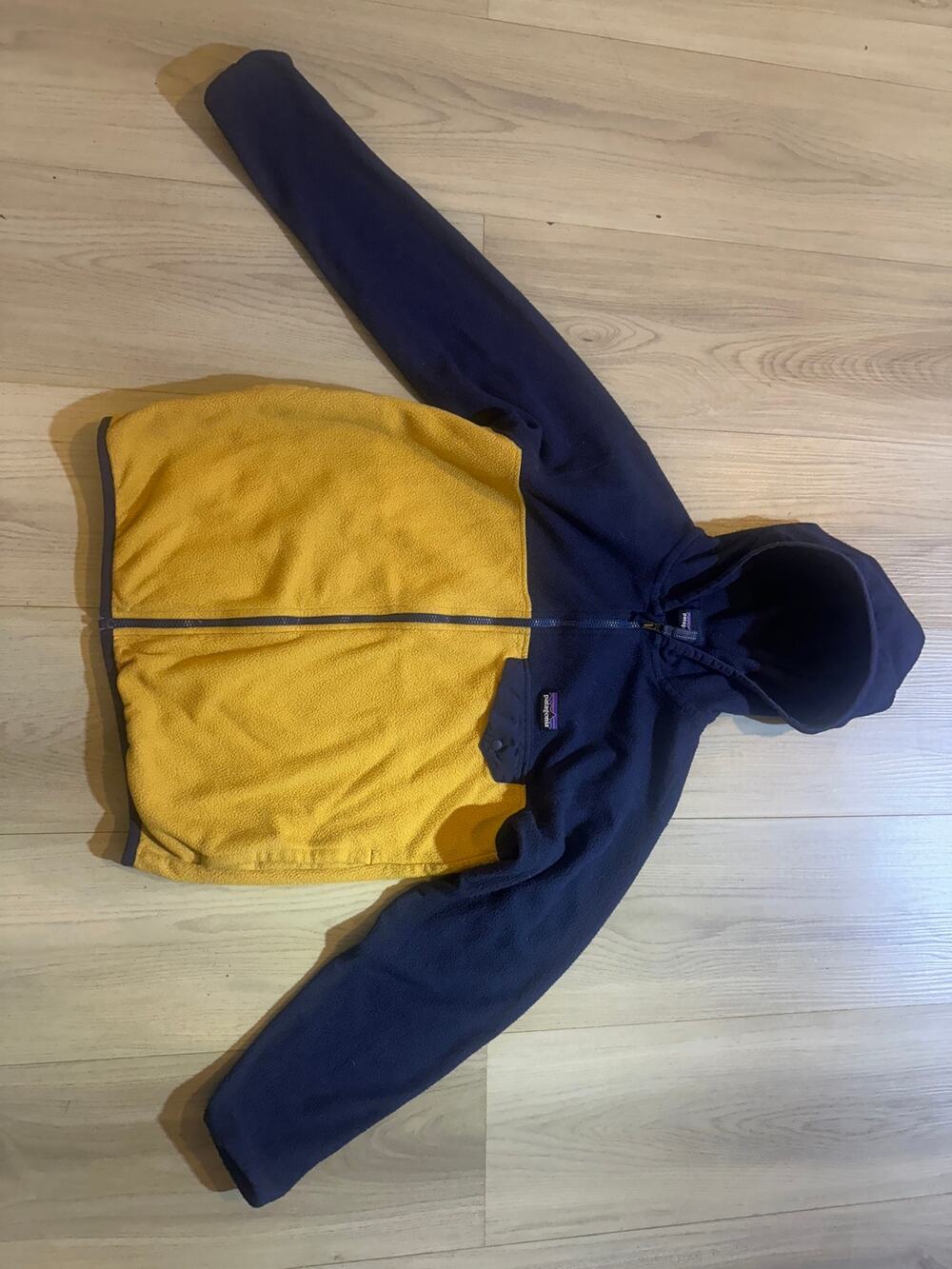 Patagonia Kids Micro D Snap-T Full Zip Fleece Hoodie Jacket Blue Yellow Size L
